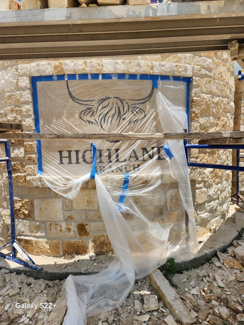 Stone entrance sign being finished in Cameron, TX