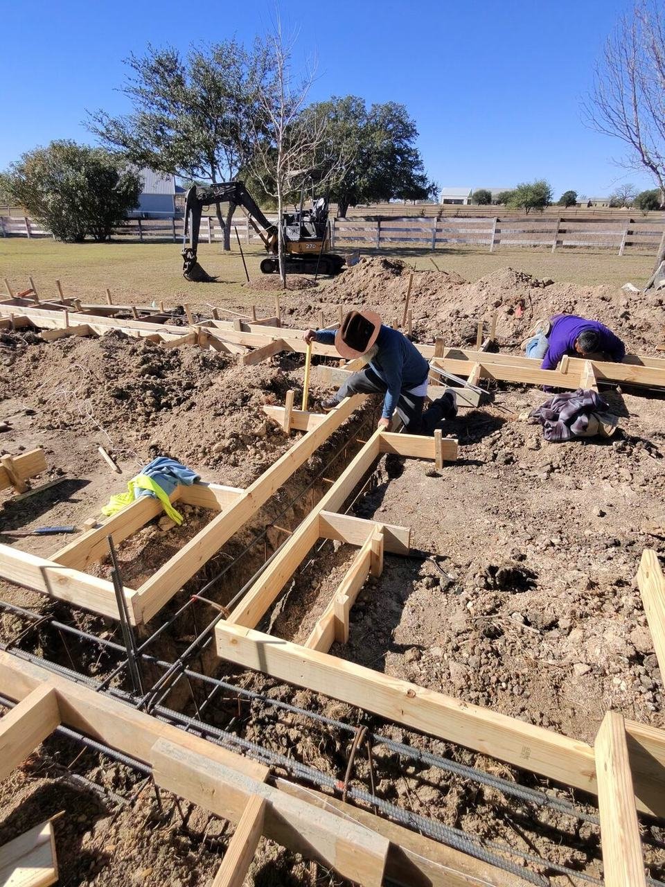Wood forms and rebar for a patio near Round Top, TX