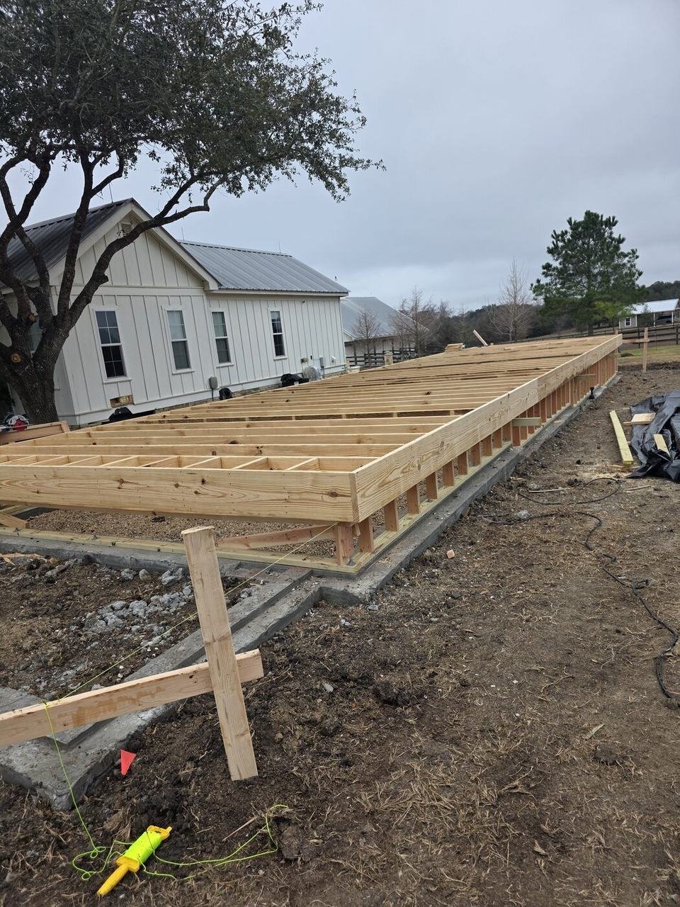 Wood framing for a patio near Round Top, TX